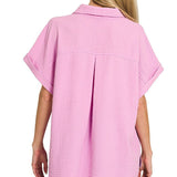 Woven Airflow Button Down Shirt - Mauve Tops Zenana