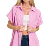 Woven Airflow Button Down Shirt - Mauve Tops Zenana