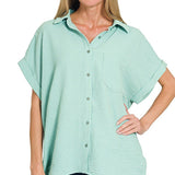 Woven Airflow Button Down Shirt - Sea Angel Tops Zenana