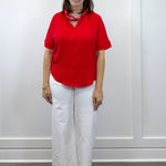 Woven Airflow Collared Top - Ruby Tops Zenana
