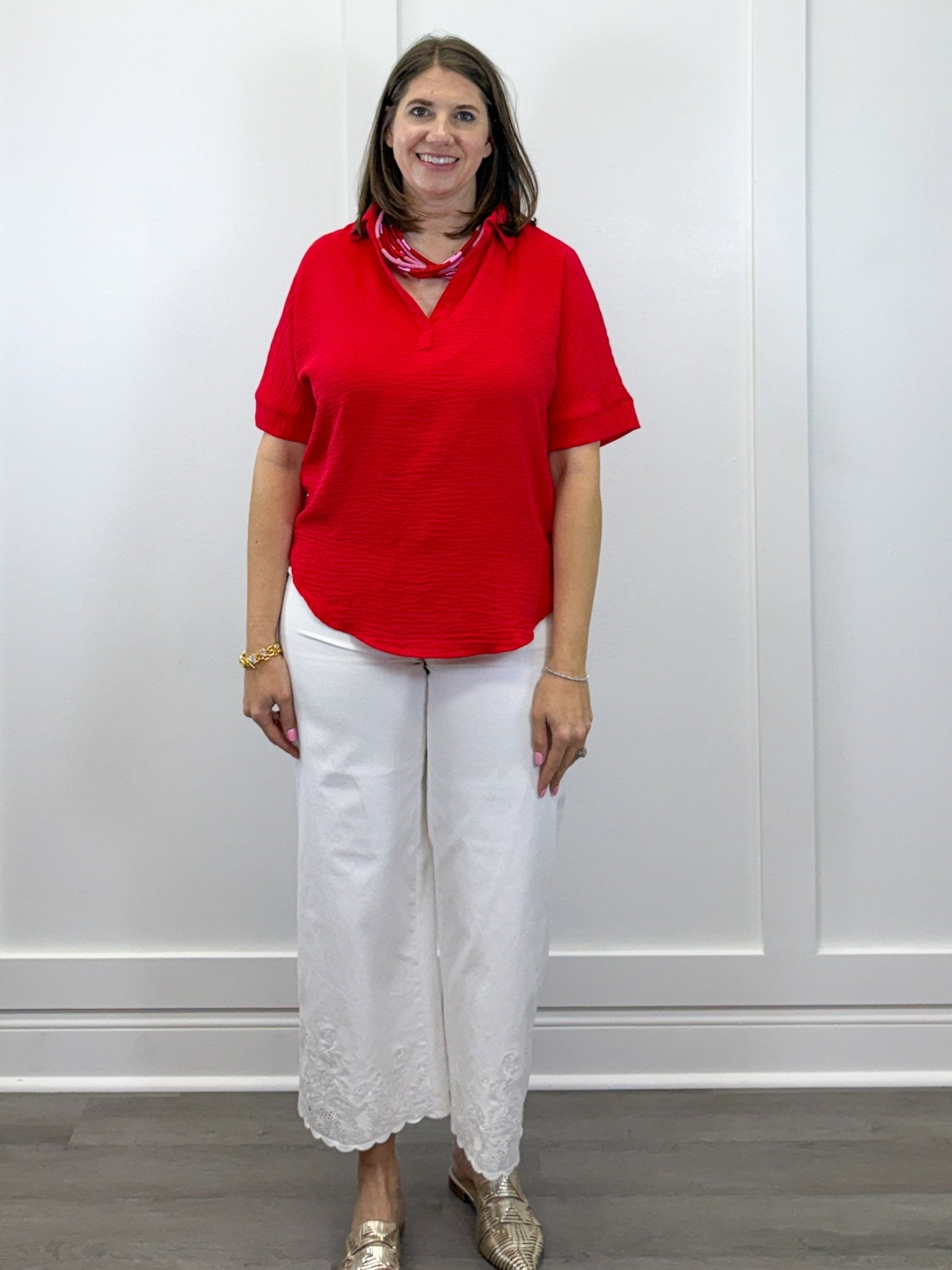 Woven Airflow Collared Top - Ruby Tops Zenana