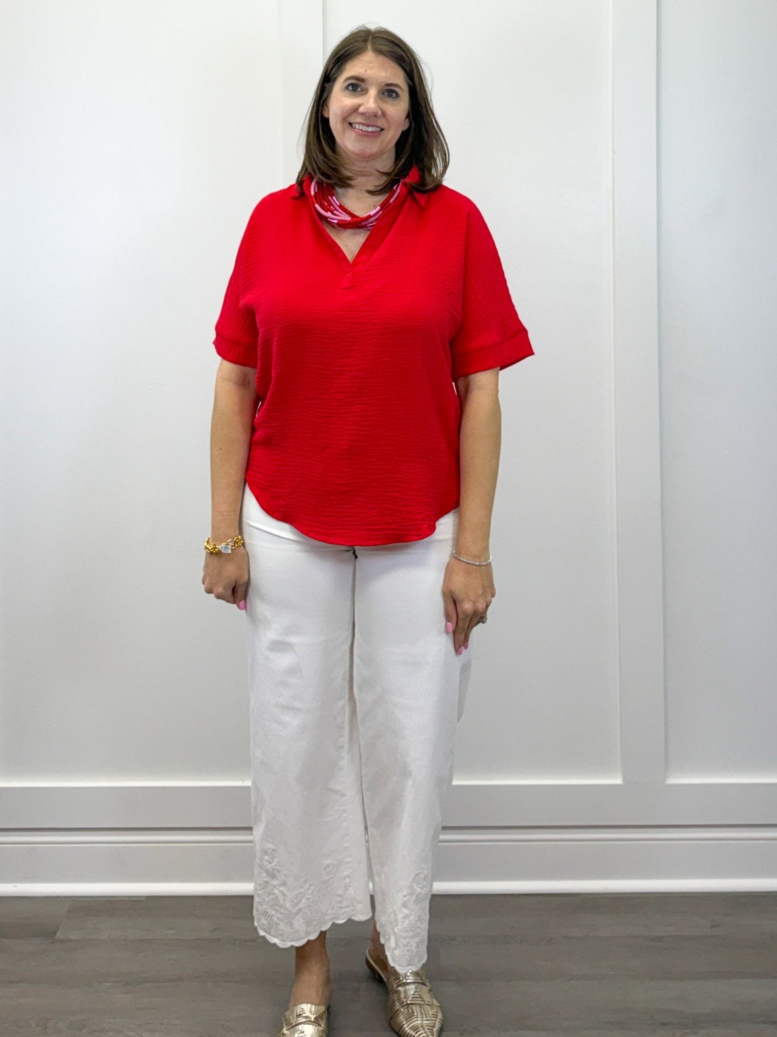 Woven Airflow Collared Top - Ruby Tops Zenana