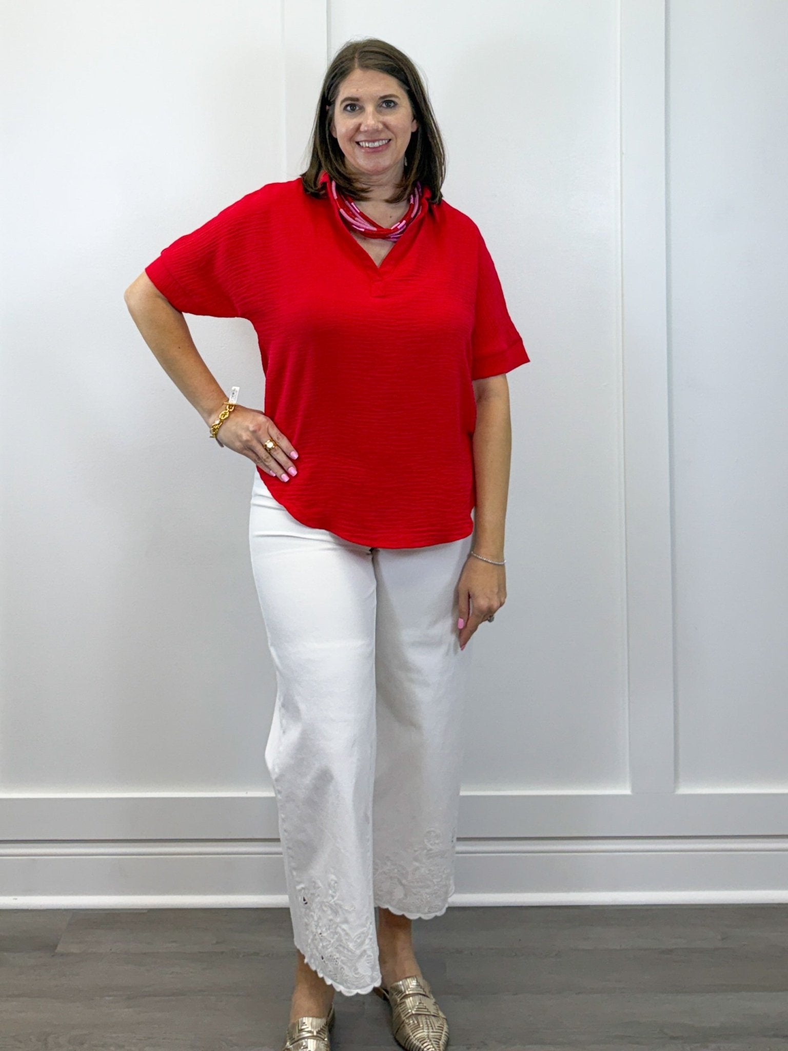 Woven Airflow Collared Top - Ruby Tops Zenana