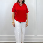 Woven Airflow Collared Top - Ruby Tops Zenana