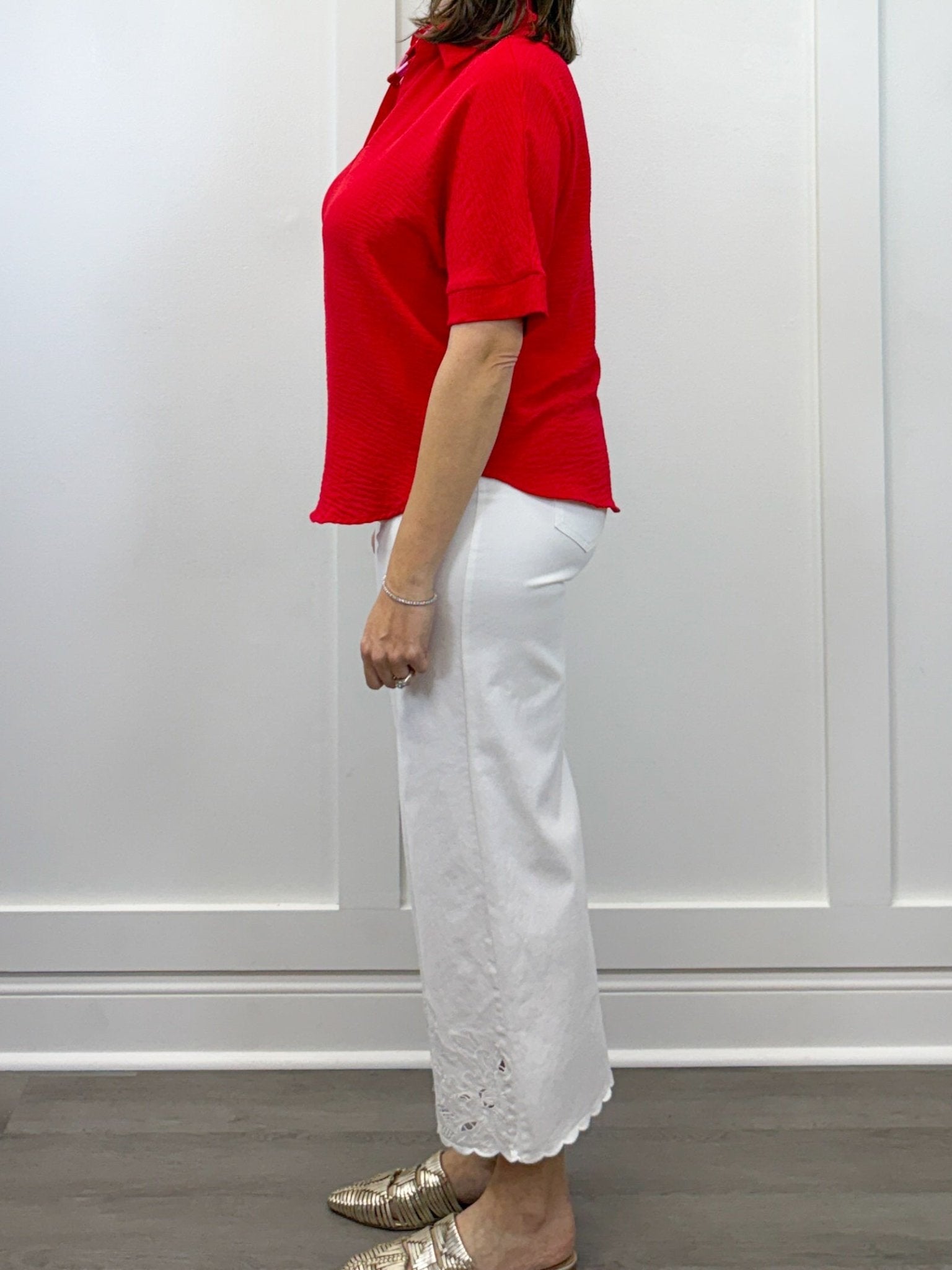 Woven Airflow Collared Top - Ruby Tops Zenana