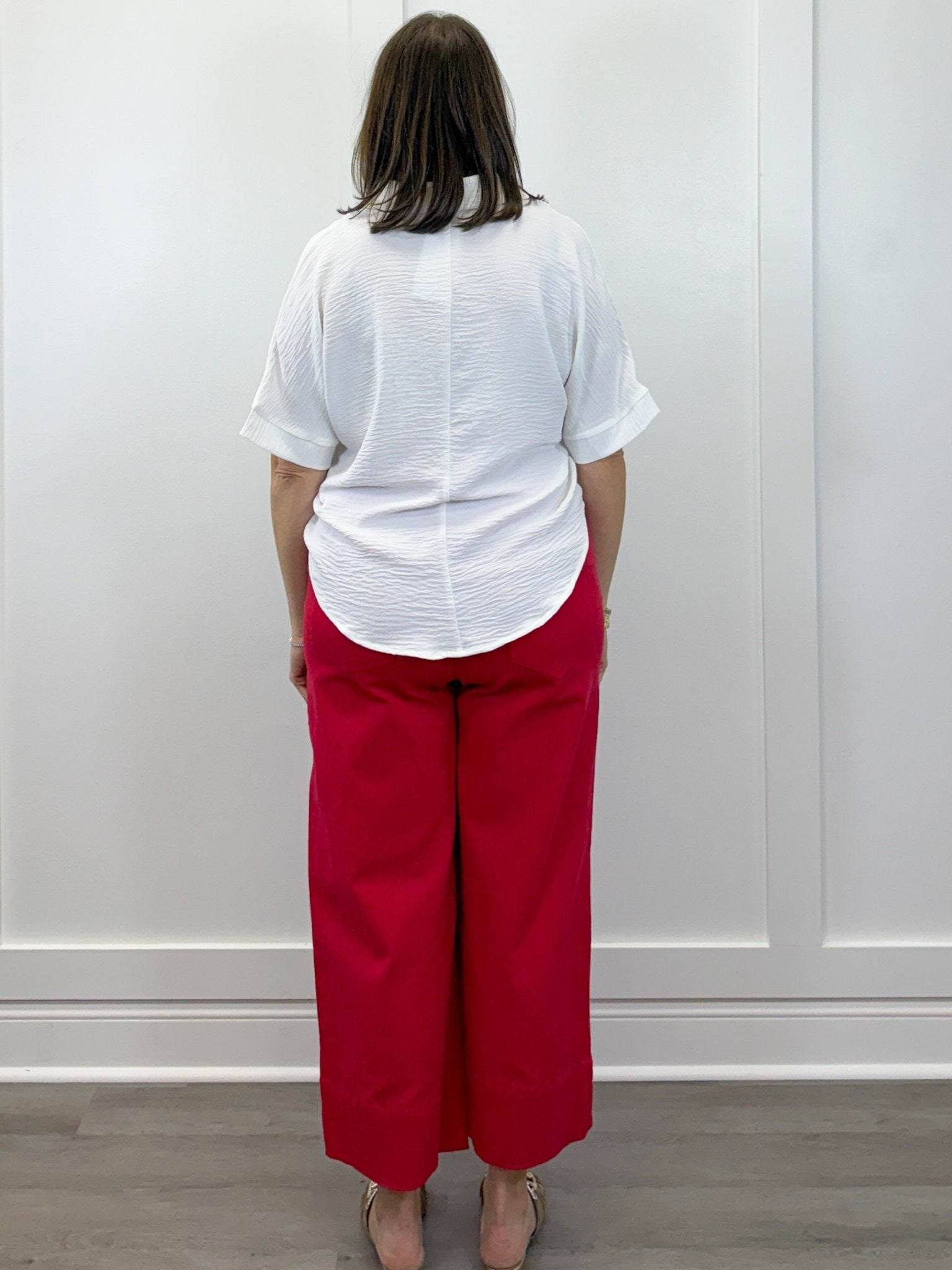 Woven Airflow Collared Top - White Tops Zenana
