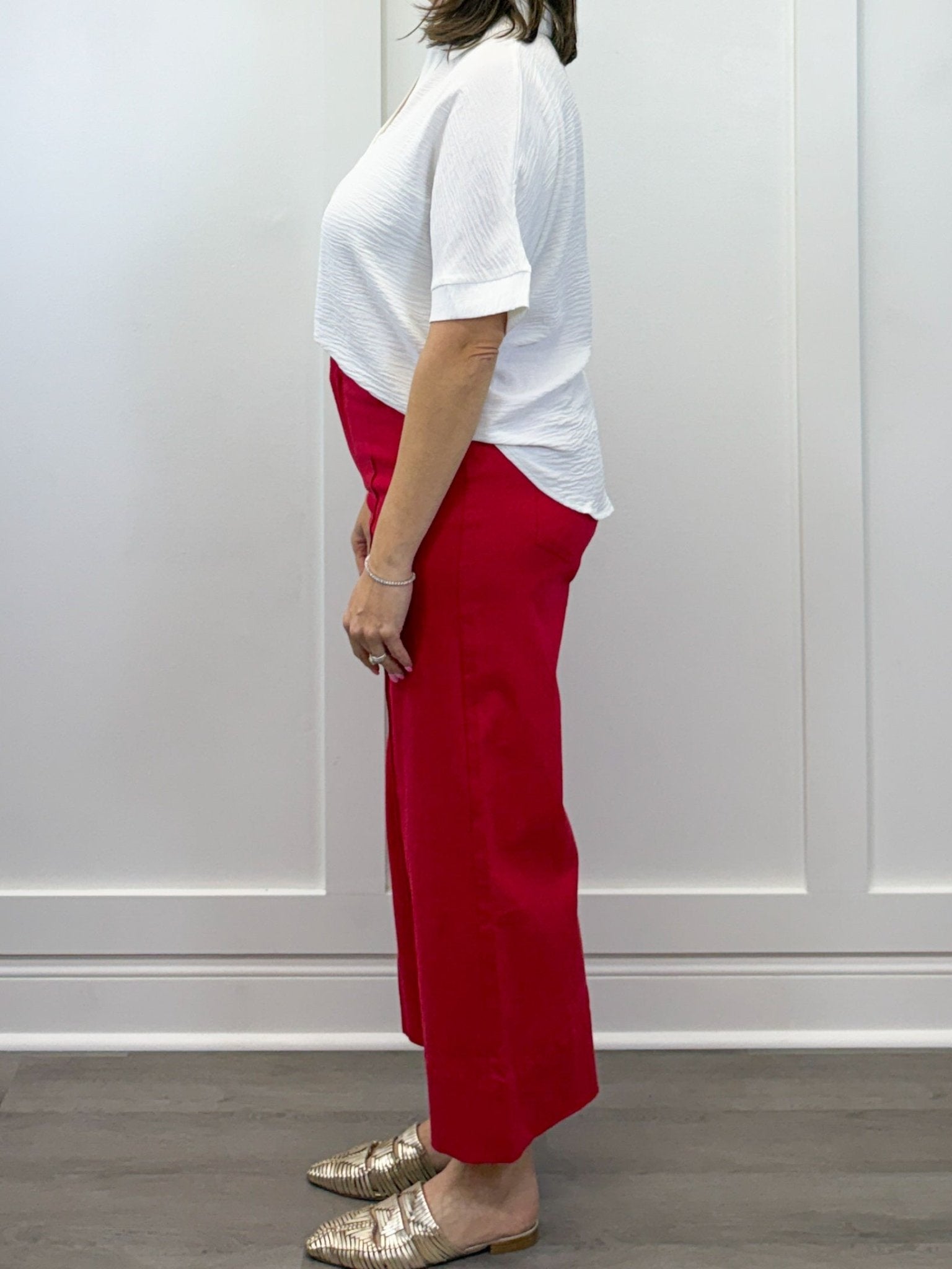 Woven Airflow Collared Top - White Tops Zenana