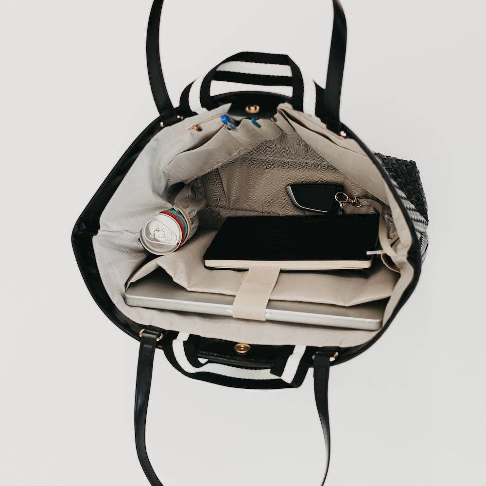 Woven Tiffany Organizer Tote Bag - Checkered Brown Purses + Totes Pretty Simple