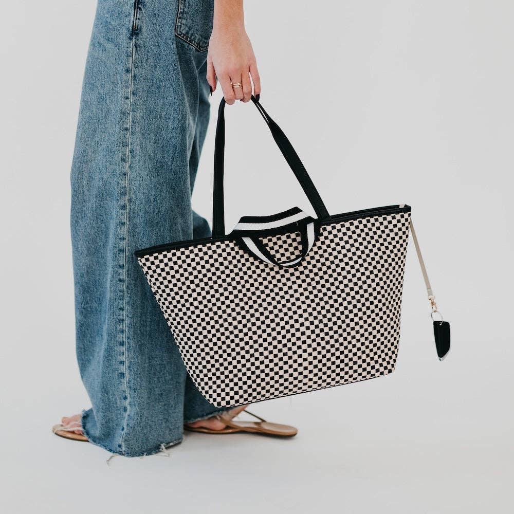 Woven Tiffany Organizer Tote Bag - Checkered Brown Purses + Totes Pretty Simple