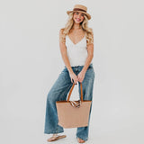 Woven Tiffany Organizer Tote Bag - Checkered Brown Purses + Totes Pretty Simple