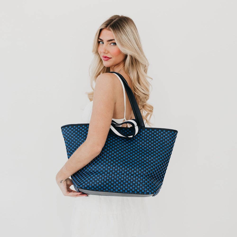 Woven Tiffany Organizer Tote Bag - Checkered Navy Purses + Totes Pretty Simple