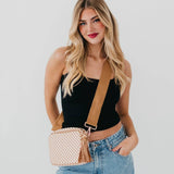 Woven Willow Camera Crossbody Bag - Checkered Tan Purses + Totes Pretty Simple