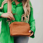Woven Willow Camera Crossbody Bag - Checkered Tan Purses + Totes Pretty Simple