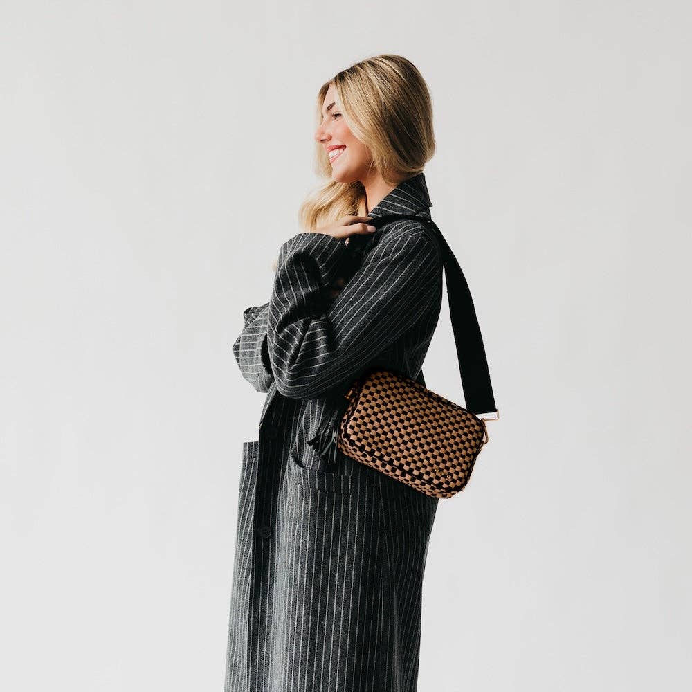Woven Willow Camera Crossbody Bag - Checkered Tan Purses + Totes Pretty Simple