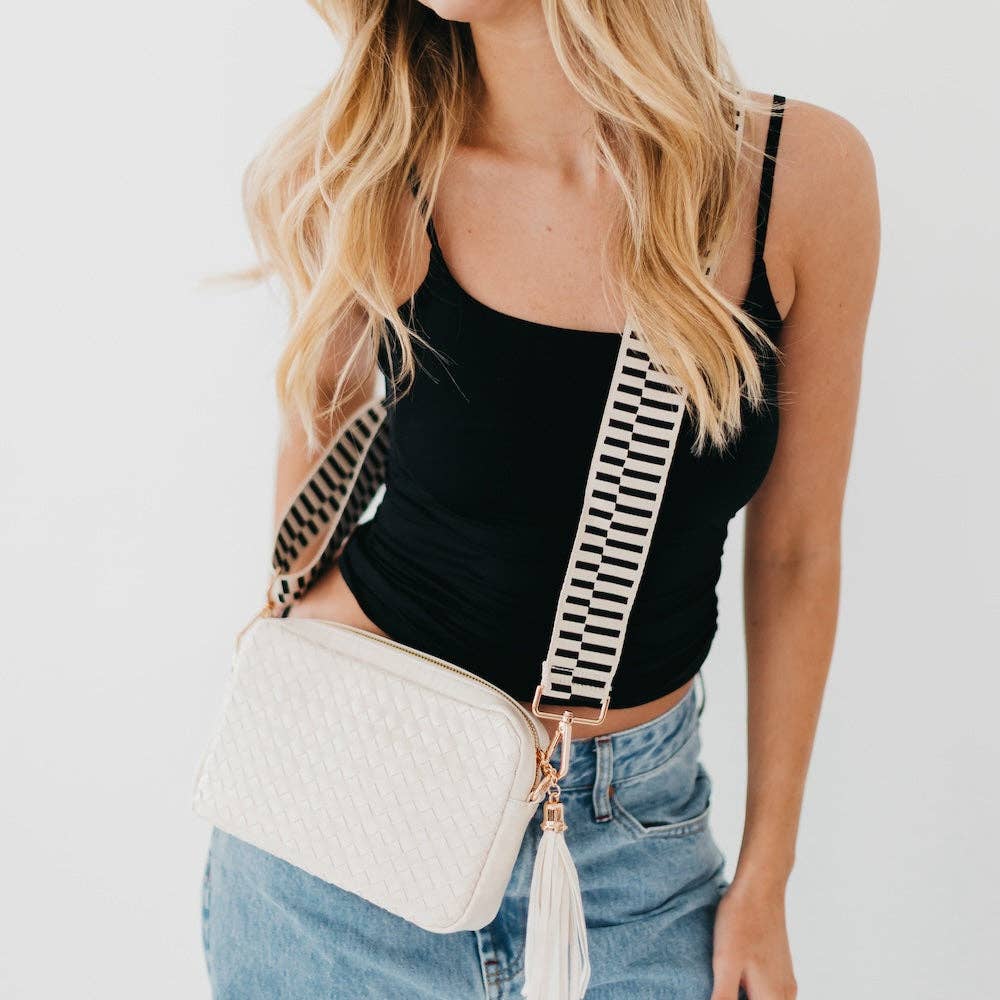 Woven Willow Camera Crossbody Bag - Checkered Tan Purses + Totes Pretty Simple