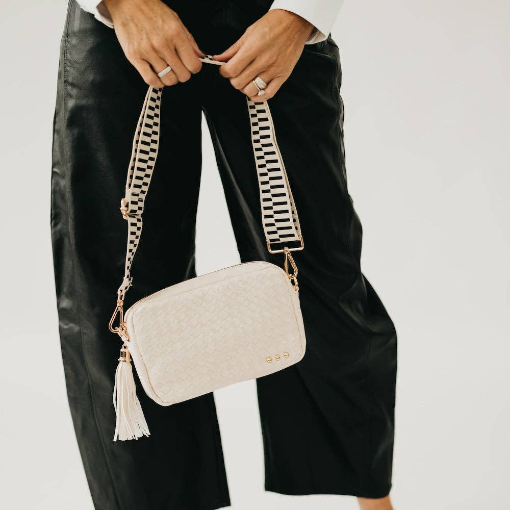 Woven Willow Camera Crossbody Bag - Checkered Tan Purses + Totes Pretty Simple