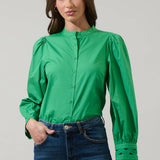 Ziana Button Down Shirt - Kelly Green Tops Sugarlips