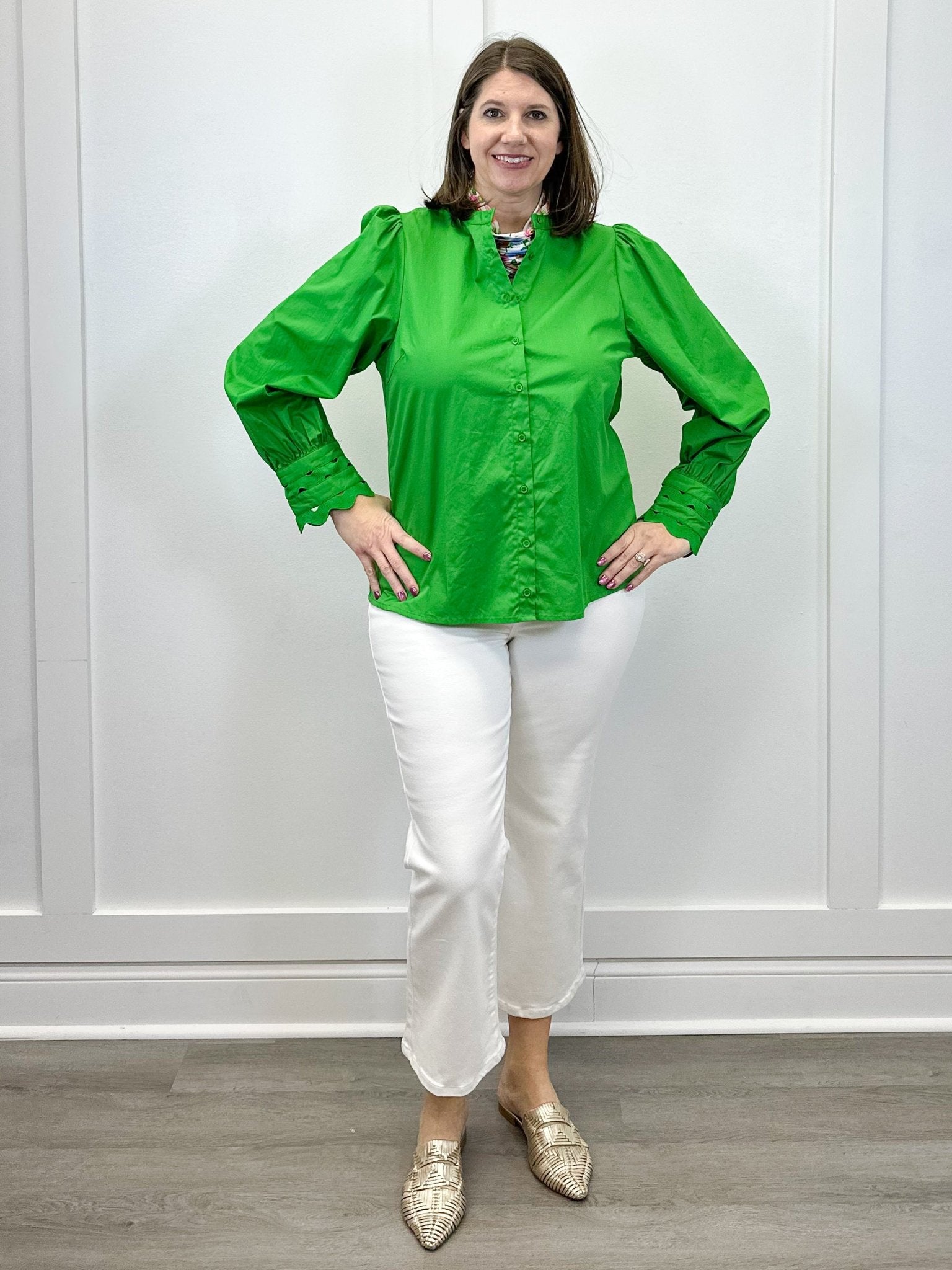 Ziana Button Down Shirt - Kelly Green Tops Sugarlips