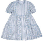 Zoe Mom Dress - Blue & Green Trellis Floral Short Dresses The Oaks Apparel Company