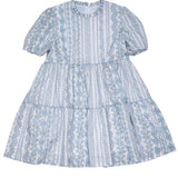 Zoe Mom Dress - Blue & Green Trellis Floral Short Dresses The Oaks Apparel Company