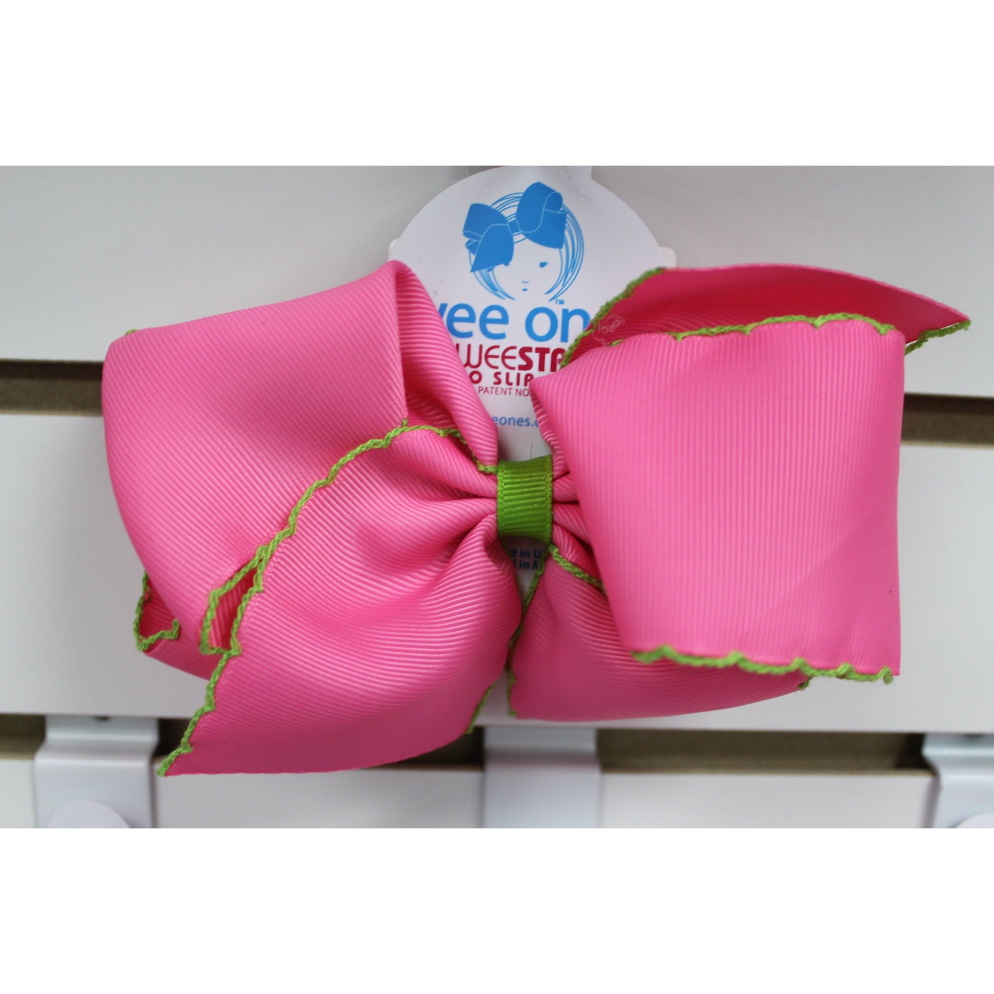 King Moonstitch Basic Bow Kids Hair Accessories Wee Ones Pink with Green  