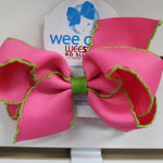Medium Moonstitch Basic Bow Kids Hair Accessories Wee Ones Pink with Green  