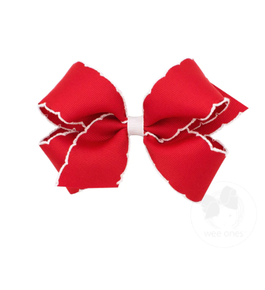 Medium Moonstitch Bow - Red with White Kids Hair Accessories Wee Ones   