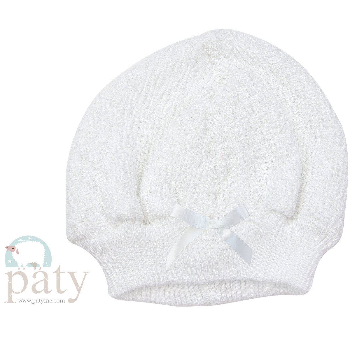 Beanie Cap with Bow Baby Accessories Paty White