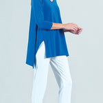 Classic V-Neck Envelope Hem Tunic - Dazzling Blue Tops Clara Sun Woo