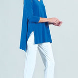 Classic V-Neck Envelope Hem Tunic - Dazzling Blue Tops Clara Sun Woo