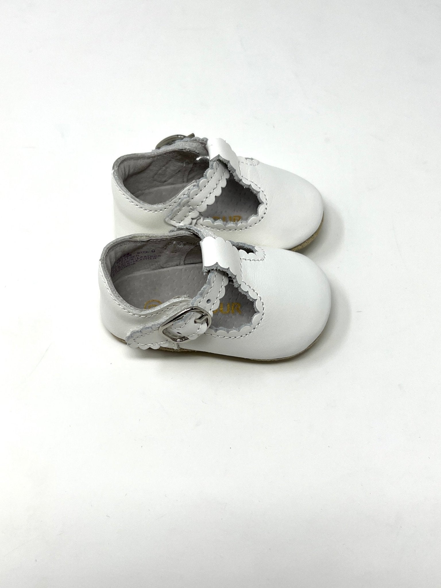 Elodie Scalloped T-Bar Crib Mary Jane - White Girls Shoes L'Amour