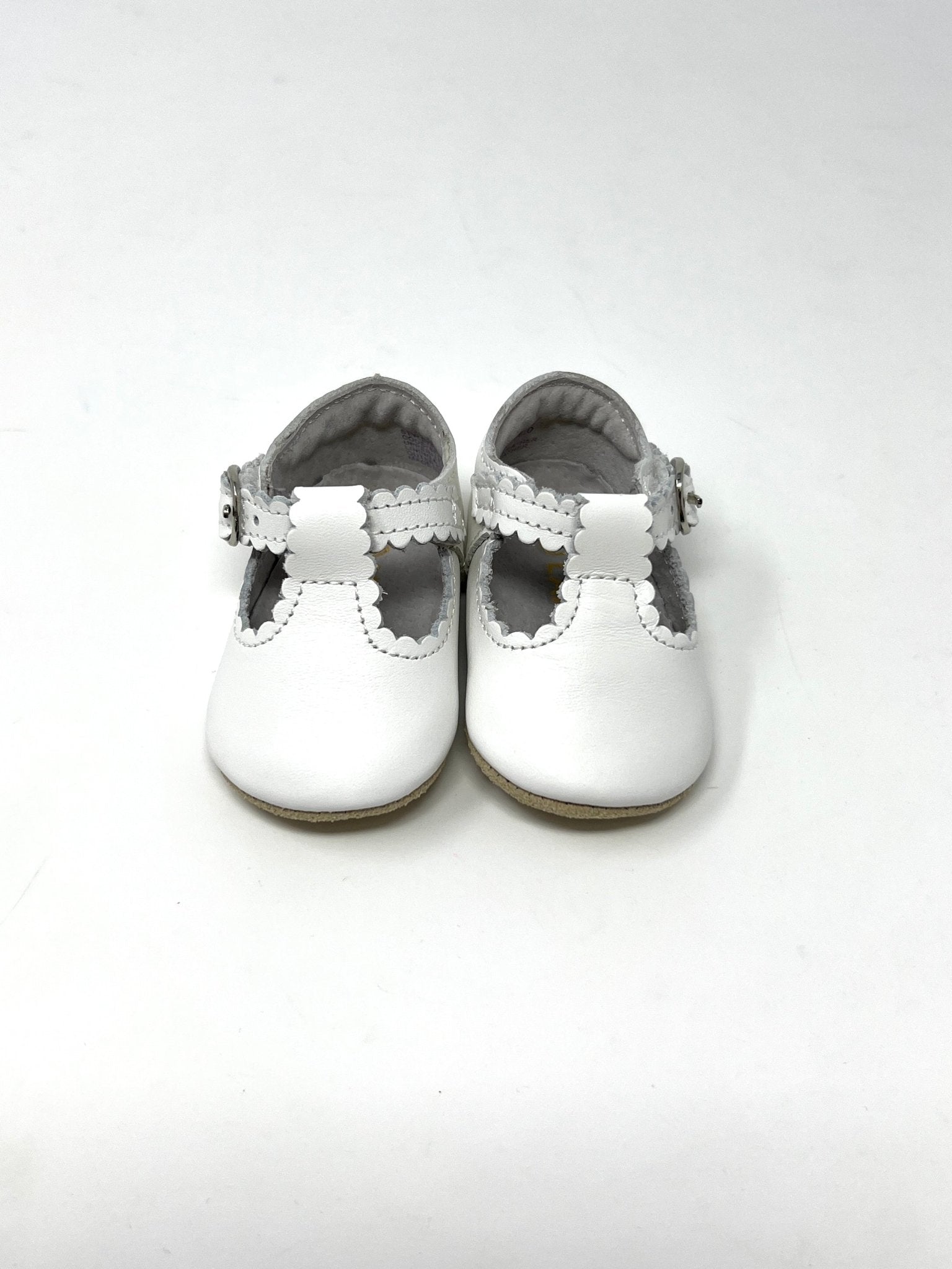 Elodie Scalloped T-Bar Crib Mary Jane - White Girls Shoes L'Amour