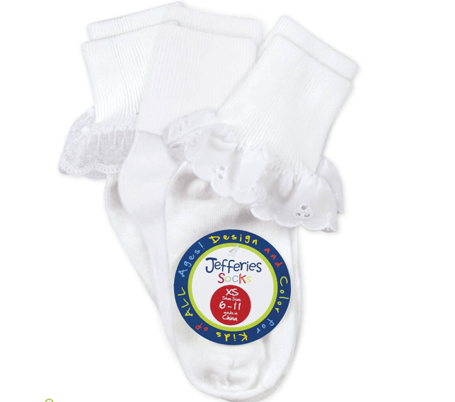 Eyelet/Turn Cuff/Lace 3 Pk Kids Socks + Tights Jefferies Socks