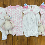 Gingham Bow Embroidered Ruffle Gathered Gown Baby Sleepwear Magnolia Baby