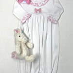 Gingham Bow Embroidered Ruffle Gathered Gown Baby Sleepwear Magnolia Baby