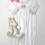 Gingham Bow Embroidered Ruffle Gathered Gown Baby Sleepwear Magnolia Baby