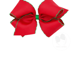 King Moonstitch Grosgrain Bow - Red with Green Kids Hair Accessories Wee Ones