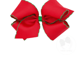 King Moonstitch Grosgrain Bow - Red with Green Kids Hair Accessories Wee Ones