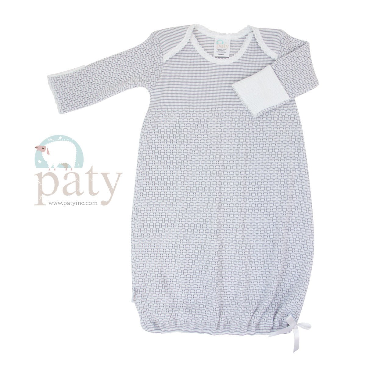 Long Sleeve Lap Shoulder Gown Baby Sleepwear Paty All Over Grey