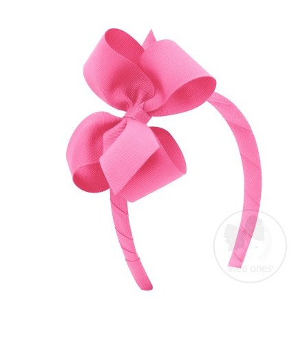 Medium Classic Grosgrain Bow on Headband - Hot Pink Kids Hair Accessories Wee Ones