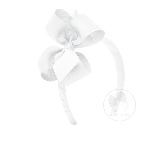 Medium Classic Grosgrain Bow on Headband - White Kids Hair Accessories Wee Ones