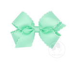 Medium Grosgrain Bow with White Moonstitch Edge - Pale Green with White Kids Hair Accessories Wee Ones