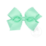 Medium Grosgrain Bow with White Moonstitch Edge - Pale Green with White Kids Hair Accessories Wee Ones