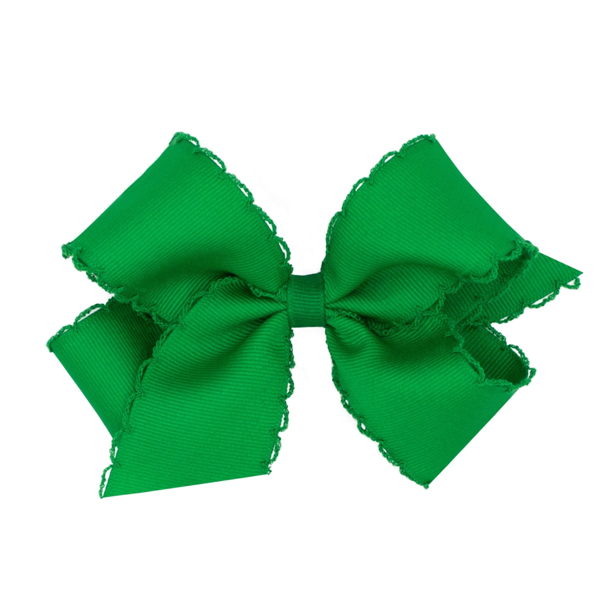 Medium Monotone Moonstitch Grosgrain Bow - Green Kids Hair Accessories Wee Ones