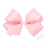 Medium Moonstitch Basic Bow Kids Hair Accessories Wee Ones Light Pink with White