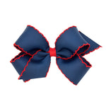Medium Moonstitch Bow - Navy with Red Kids Hair Accessories Wee Ones
