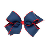 Medium Moonstitch Bow - Navy with Red Kids Hair Accessories Wee Ones