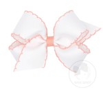 Medium Moonstitch Grosgrain Bow - White with Light Coral Kids Hair Accessories Wee Ones