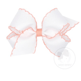 Medium Moonstitch Grosgrain Bow - White with Light Coral Kids Hair Accessories Wee Ones