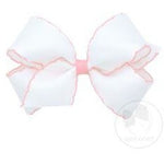 Medium Moonstitch Basic Bow Kids Hair Accessories Wee Ones White with Light Pink  